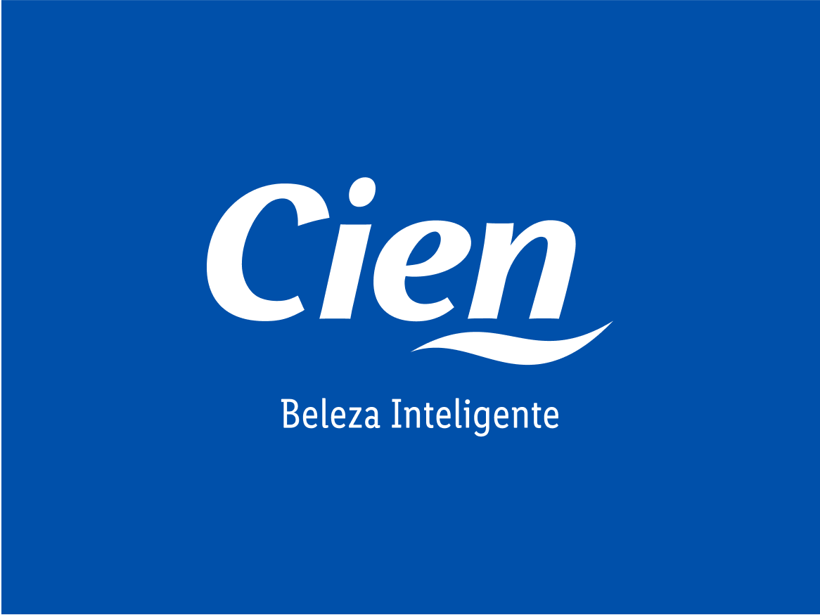 Logotipo da Cien com o slogan 'Beleza Inteligente' em um fundo azul.