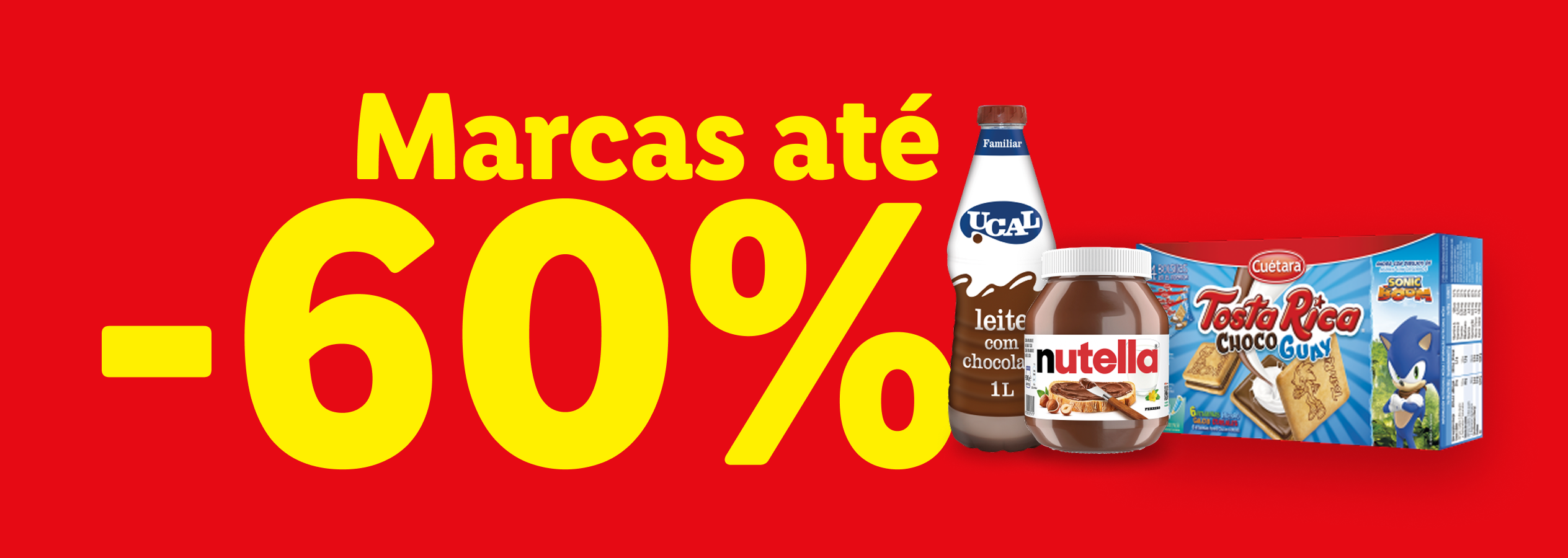 Marcas até -60% em leite com chocolate, creme de avelã e bolachas.