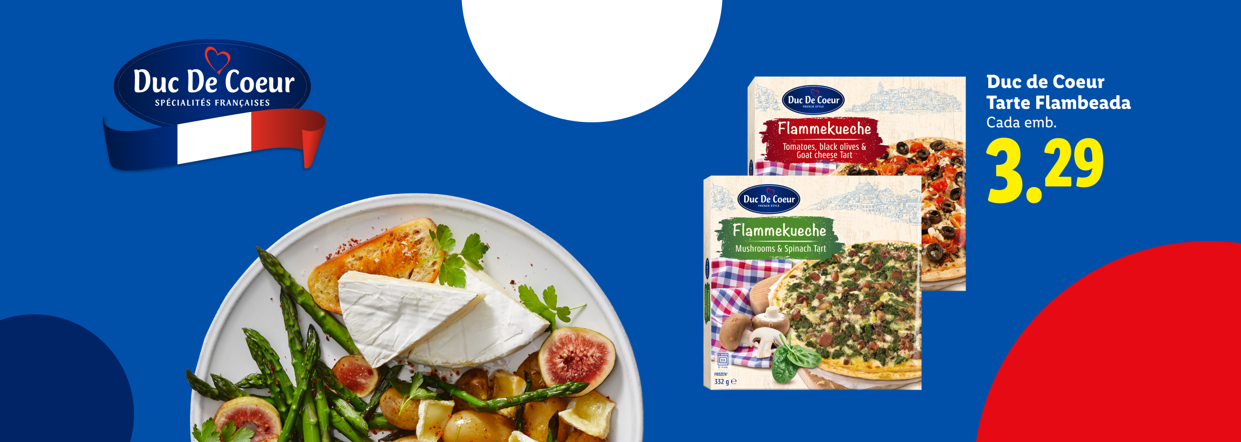 Tarte flambada de cogumelos e espinafres, tomate, azeitonas pretas e queijo de cabra, com preço de 3,29€.